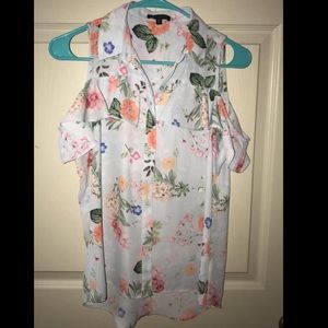 Cold shoulder floral button up